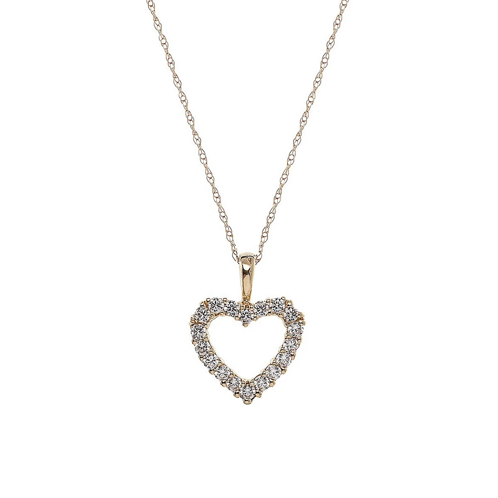 10K Yellow Gold & Cubic Zirconia Open Heart Pendant Necklace