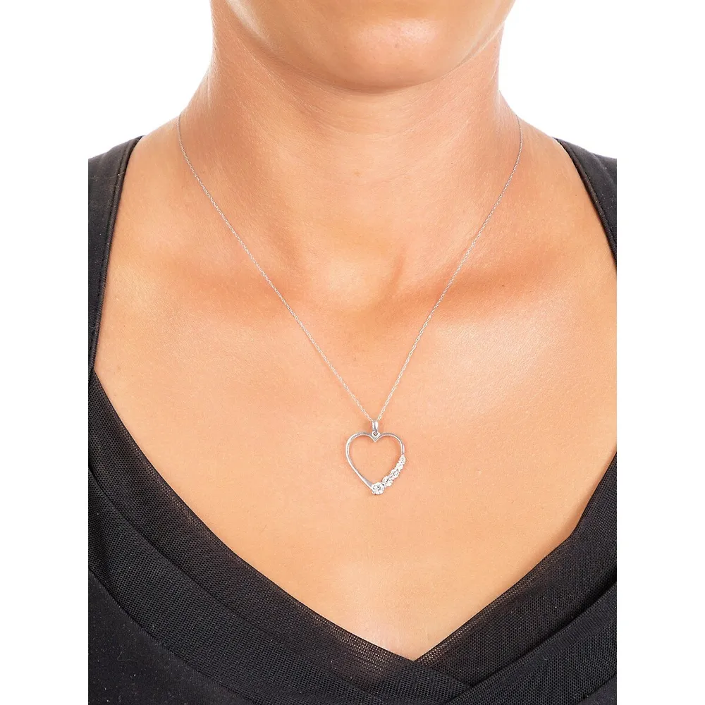 10K White Gold Pavé Open Heart Pendant Necklace