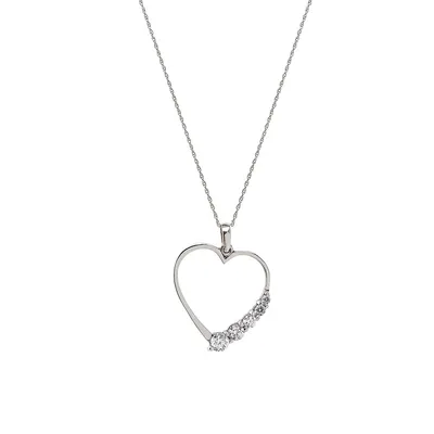 10K White Gold Pavé Open Heart Pendant Necklace