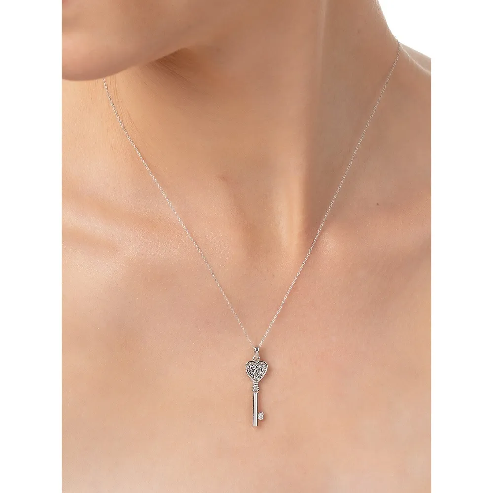 10K White Gold Key Pendant Necklace