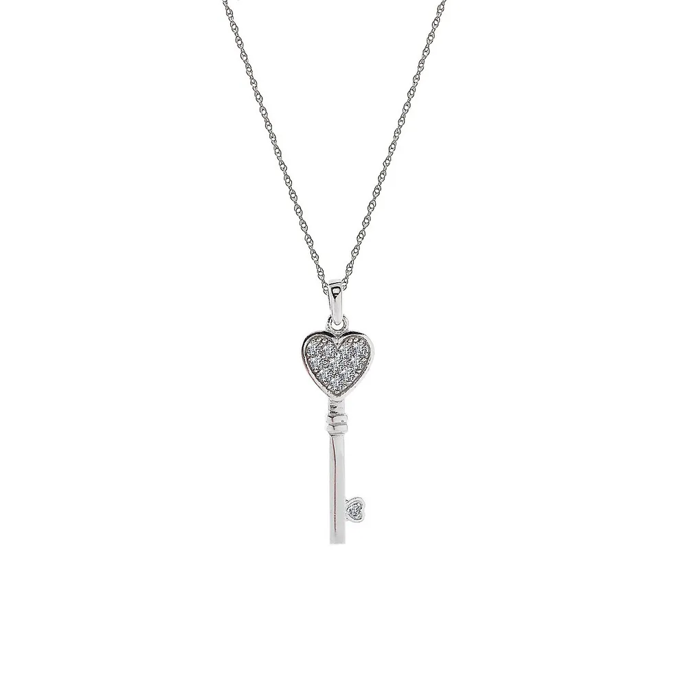 10K White Gold Key Pendant Necklace