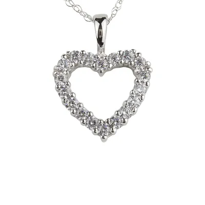 10K White Gold & Cubic Zirconia Heart Pendant Necklace