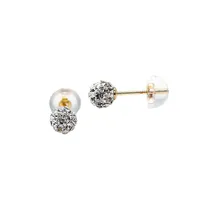 10K Yellow Gold Austrian Crystal Ball Stud Earrings