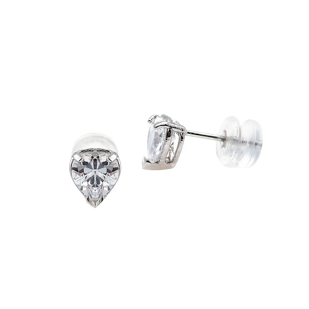 Orafina 10K White Gold CZ Heart-Shaped Studs