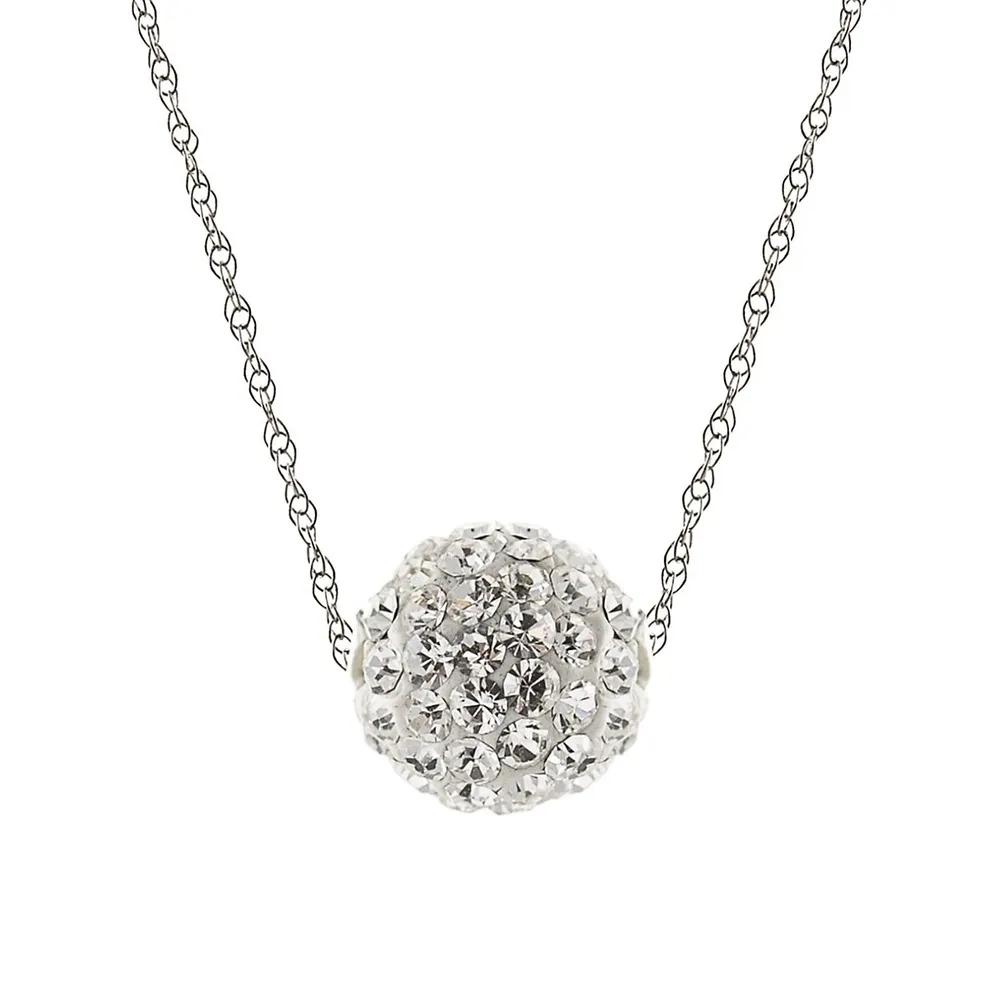 10K White Gold Cubic Zirconia Ball Pendant Necklace