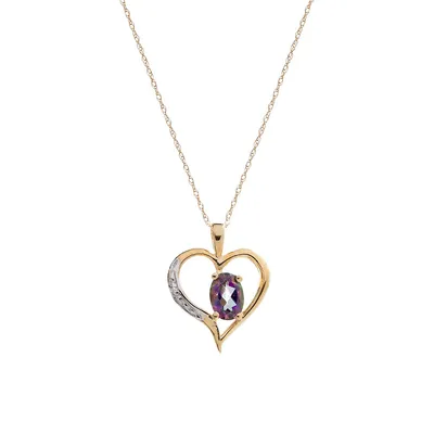 10K Yellow Gold, Mystic Topaz & 0.005CT. T.W. Diamond Heart-Pendant Necklace