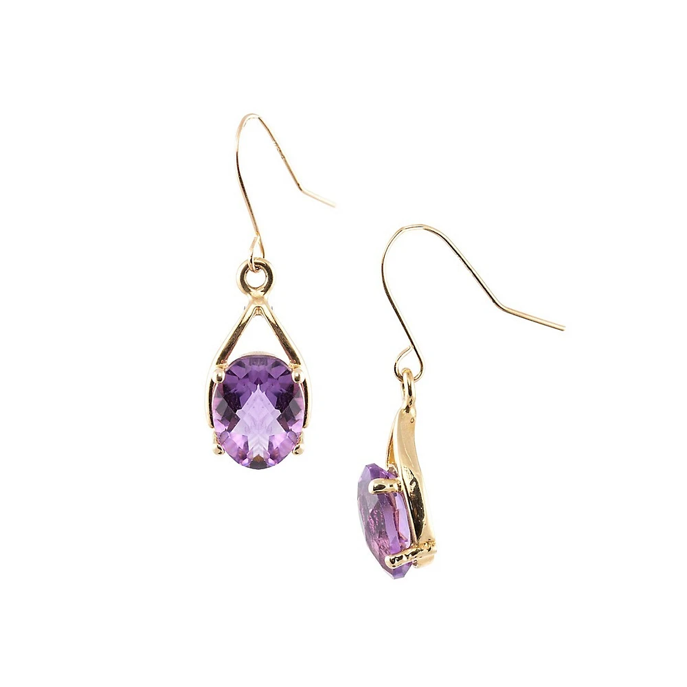 10K Yellow Gold & Amethyst Drop Earrings