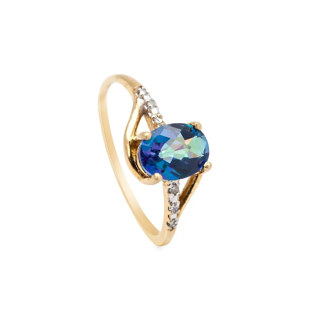 10K Yellow Gold, Ocean Mist Topaz & 0.03 CT. T.W. Ring