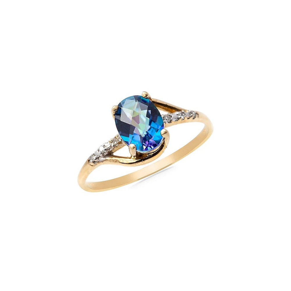 Bague en or jaune 10 ct topaze bleu 0,03 PT