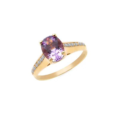 10K Yellow Gold, Amethyst & Cubic Zirconia Solitaire Ring