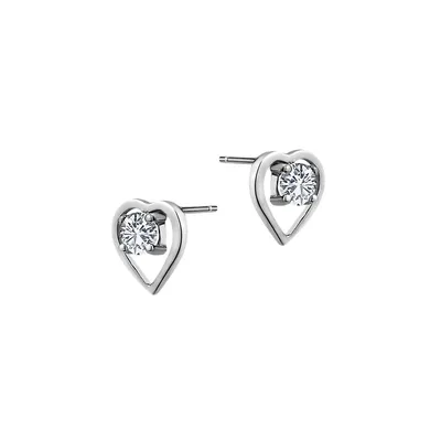 10K White Gold and White Topaz Birthstone Heart Stud Earrings