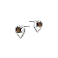 10K White Gold and Smokey Topaz Birthstone Heart Stud Earrings