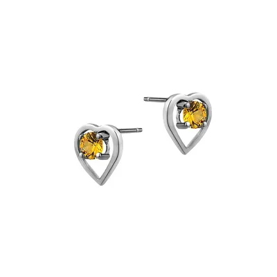 10K White Gold and Citrine Birthstone Heart Stud Earrings