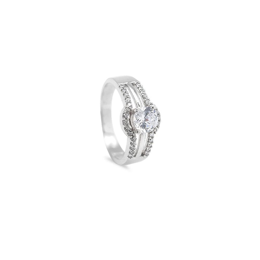 Bague or blanc 10 ct avec cristal