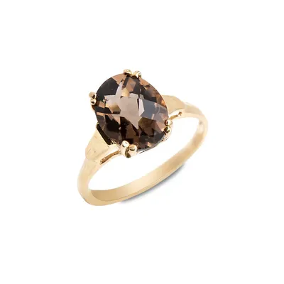 10K Yellow Gold & Smoky Topaz Solitaire Ring