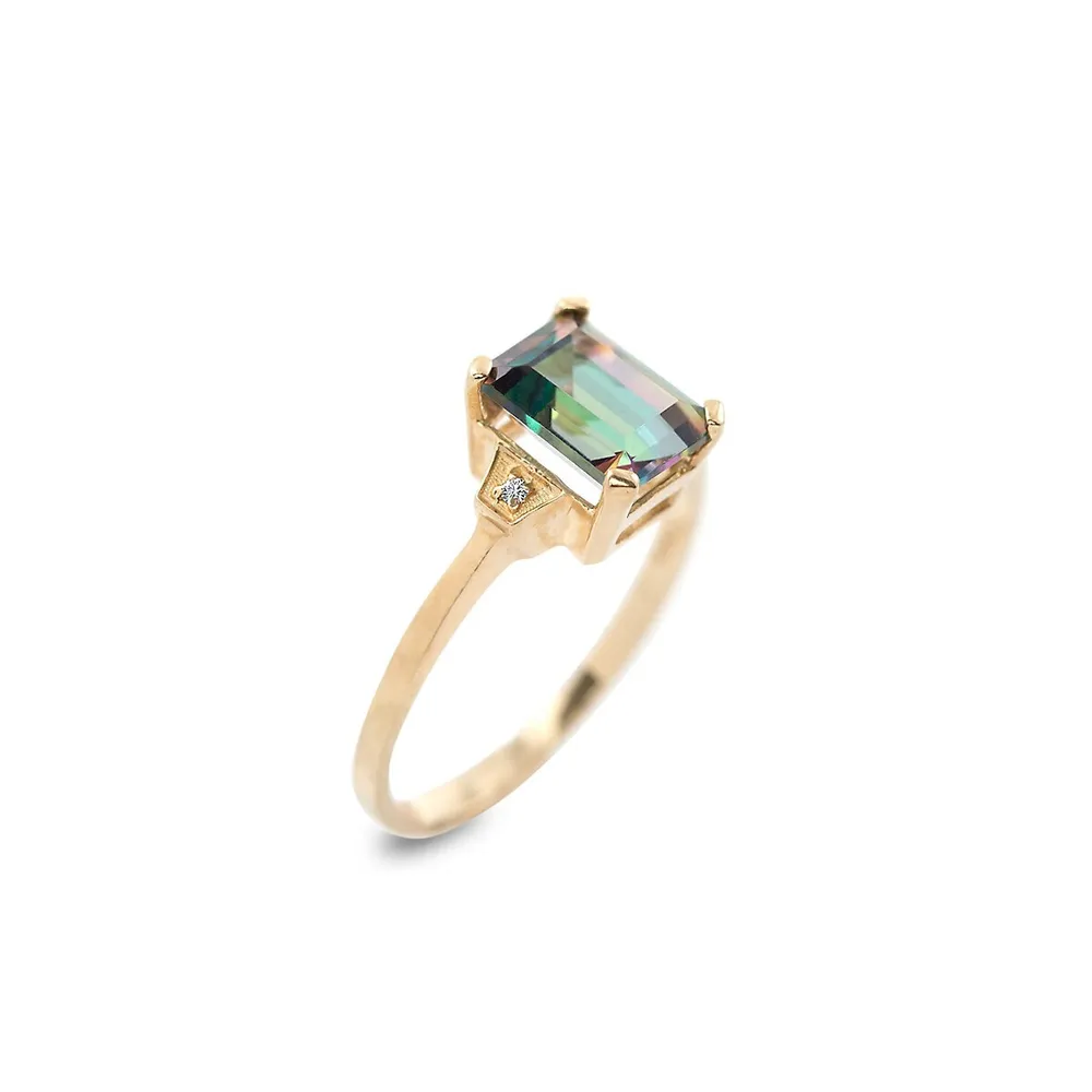 10K Yellow Gold, Mystic Topaz & 0.01 CT. T.W. Diamond Solitaire Ring