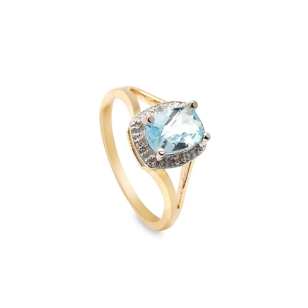 10K Yellow Gold, Blue Topaz & 0.02 CT. T.W. Diamond Ring