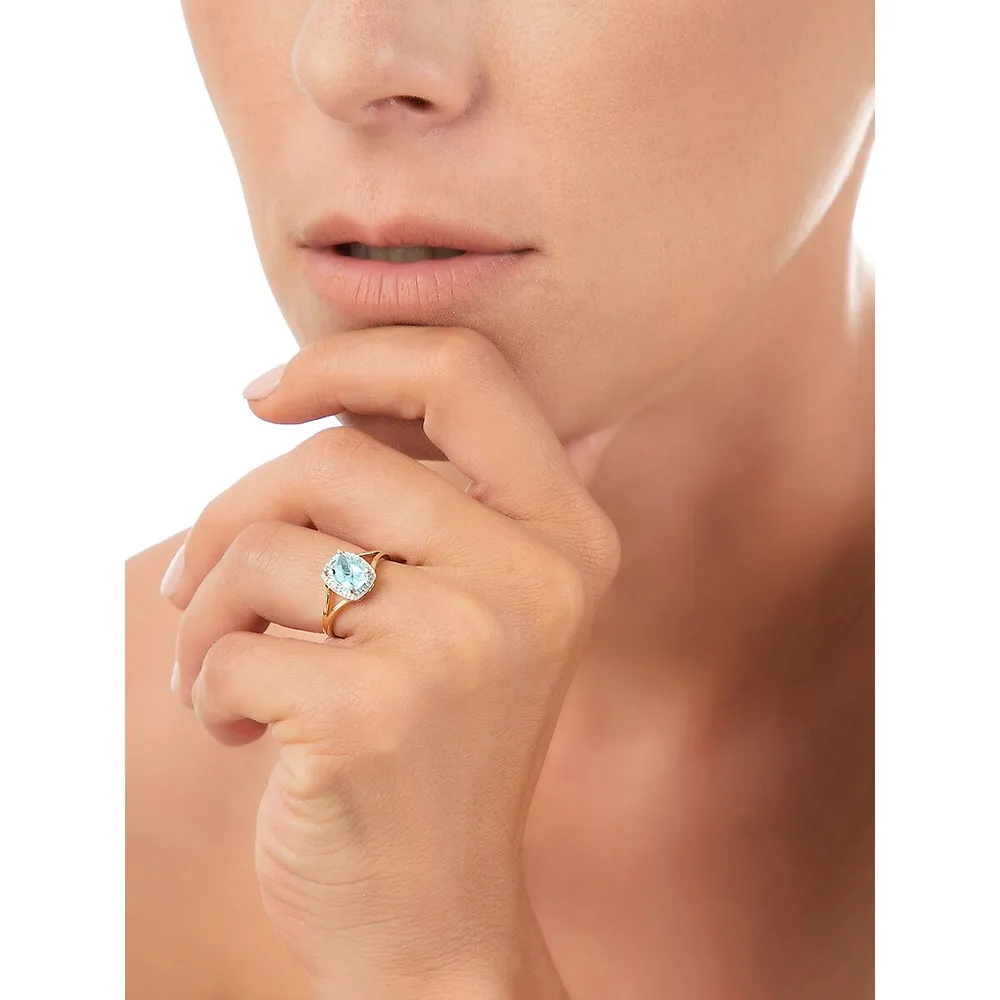 10K Yellow Gold, Blue Topaz & 0.02 CT. T.W. Diamond Ring