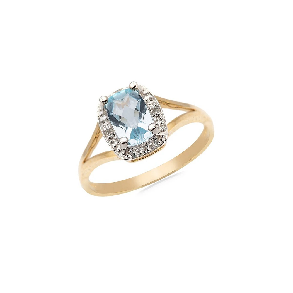 10K Yellow Gold, Blue Topaz & 0.02 CT. T.W. Diamond Ring