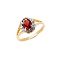 10K Yellow Gold, Red Garnet & 0.02 CT. T.W. Diamond Ring