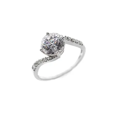 10K White Gold & Cubic Zirconia Bypass Ring