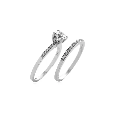 10K White Gold & Cubic Zirconia 2-Piece Bridal Ring Set