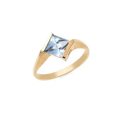 10K Yellow Gold & Sky Blue Cubic Zirconia Bypass Ring