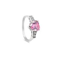 10K White Gold & Pink Cubic Zirconia Heart Ring