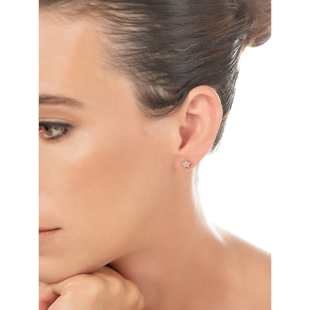 10K White Gold & Cubic Zirconia Star Stud Earrings