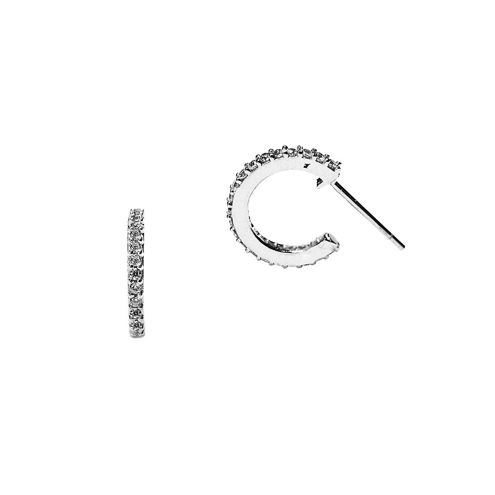 10K White Gold & Cubic Zirconia C-Hoop Earrings