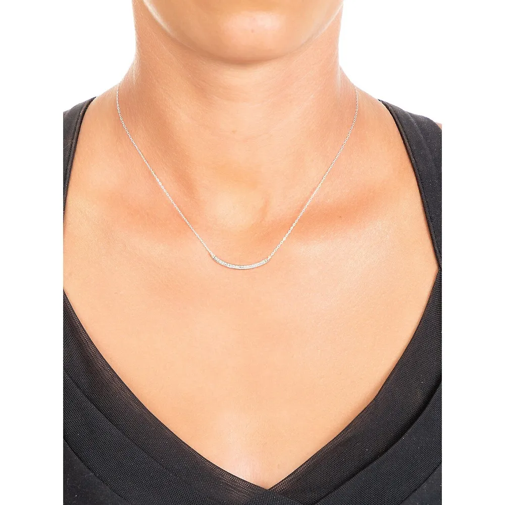 10K White Gold Pavé Cubic Zirconia Curved Bar Necklace