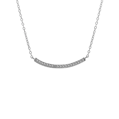 10K White Gold Pavé Cubic Zirconia Curved Bar Necklace