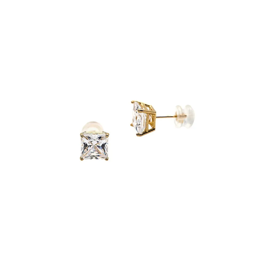 10K Yellow Gold & Cubic Zirconia Square Stud Earrings