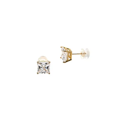 10K Yellow Gold & Cubic Zirconia Square Stud Earrings