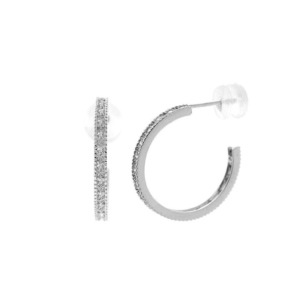 10K White Gold & Cubic Zirconia Huggie Earrings