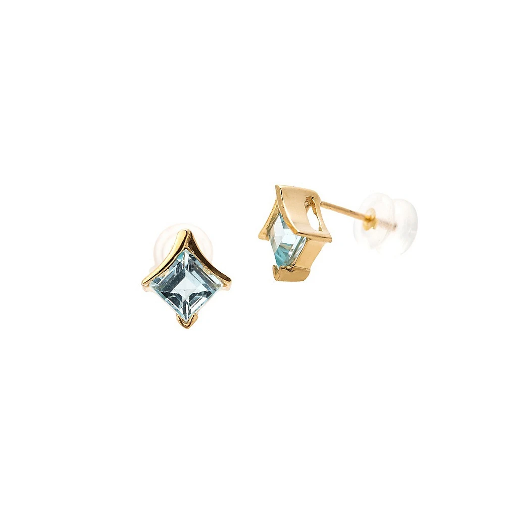 10K Yellow Gold & Blue Topaz Stud Earrings