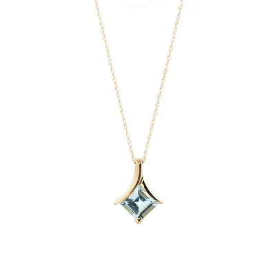 10K Yellow Gold & Blue Topaz Pendant Necklace