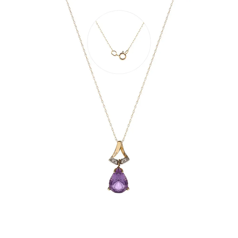 10K Yellow Gold, Rhodium-Plated & Amethyst Pendant Necklace.