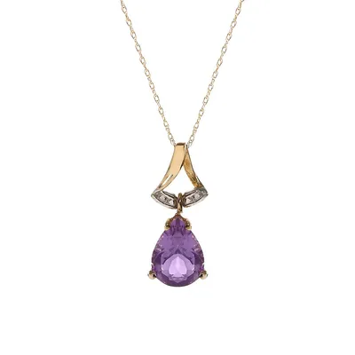10K Yellow Gold, Rhodium-Plated & Amethyst Pendant Necklace.