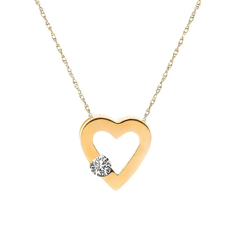 10K Yellow Gold & Cubic Zirconia Open Heart Pendant Necklace