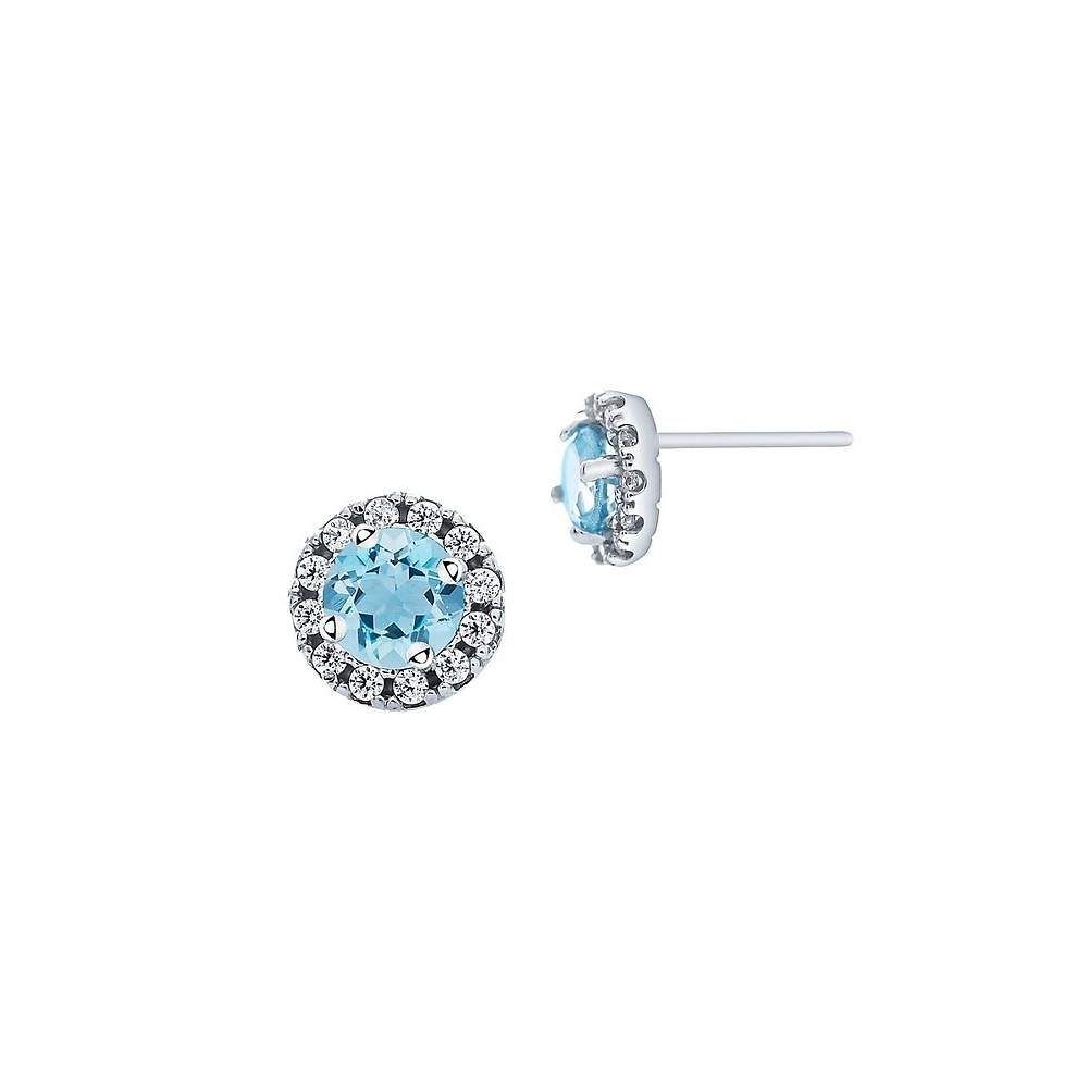 March Birthstone 10K White Gold, Aquamarine & Cubic Zirconia Stud Earrings