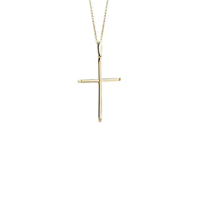 10K Yellow Gold High-Polished Large Cross Pendant Necklace
