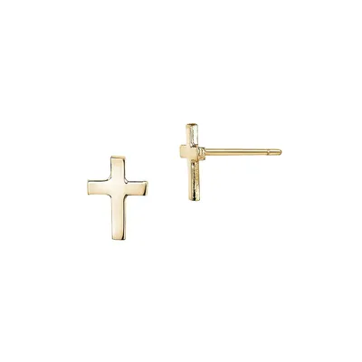 10K Yellow Gold Polished Cross Small Stud Earrings