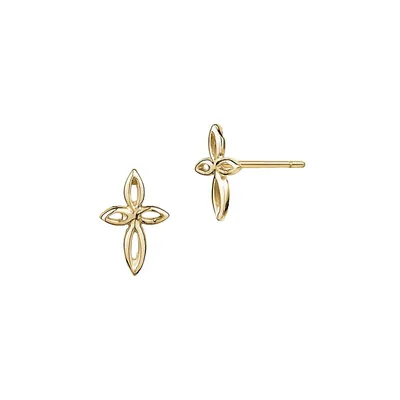 10K Yellow Gold Polished Open Cross Small Stud Earrings
