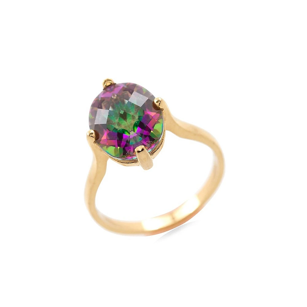 10K Yellow Gold & Mystic Topaz Oval Ring