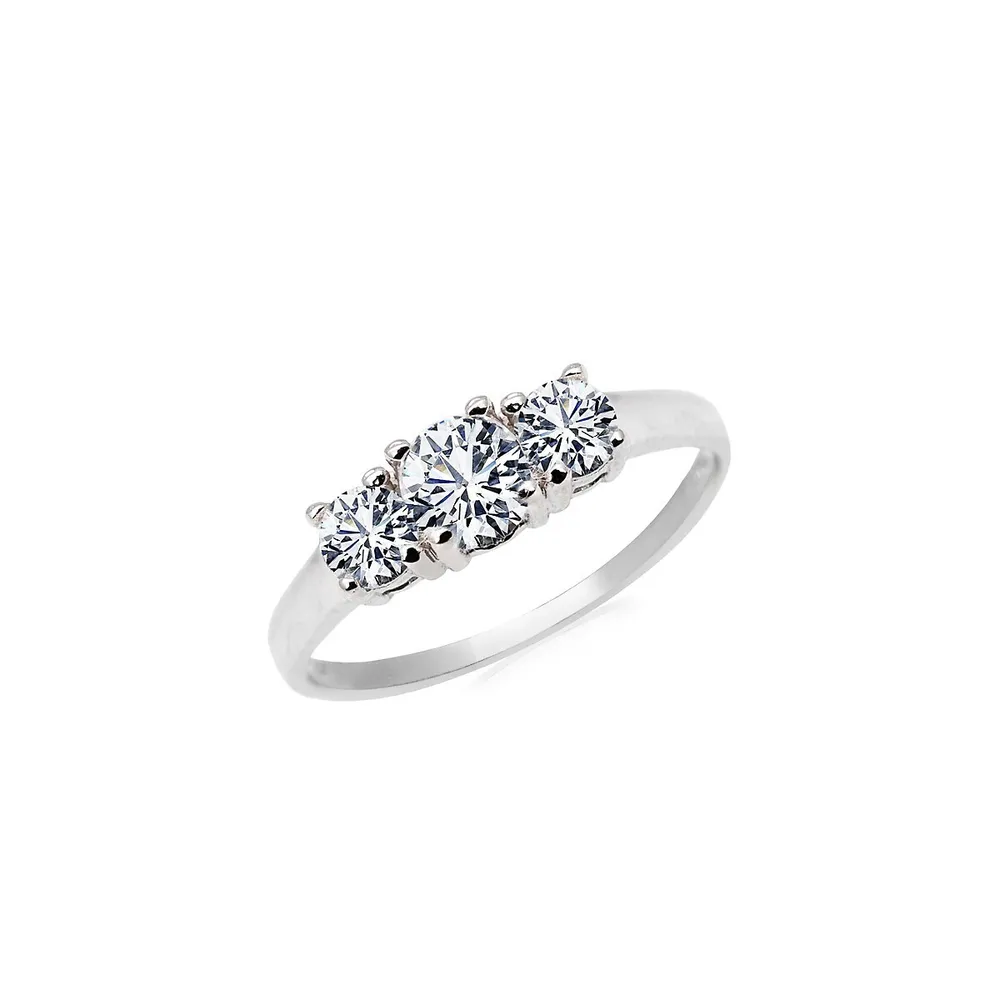 10K White Gold & Cubic Zirconia 3-Stone Ring