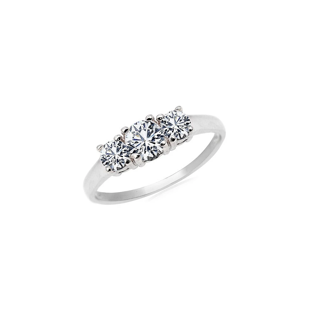 10K White Gold & Cubic Zirconia 3-Stone Ring