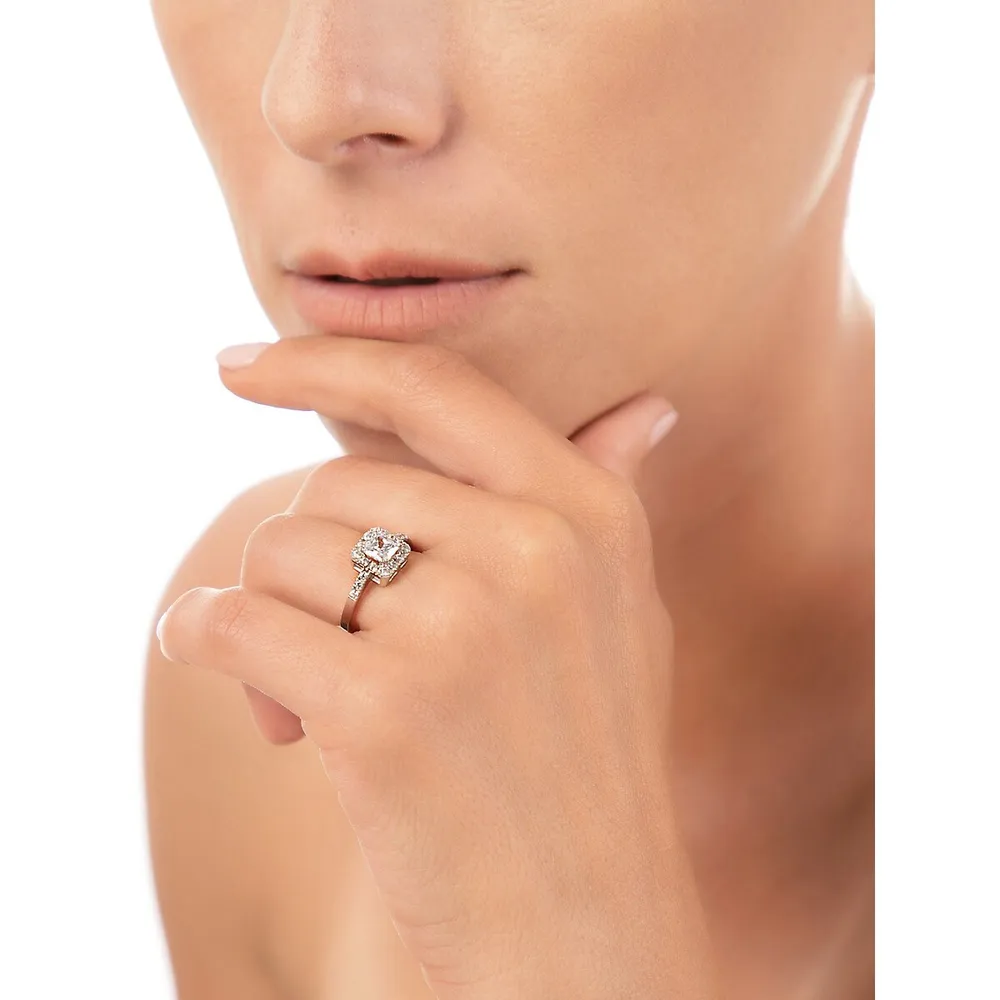 10K White Gold & Cubic Zirconia Halo Ring