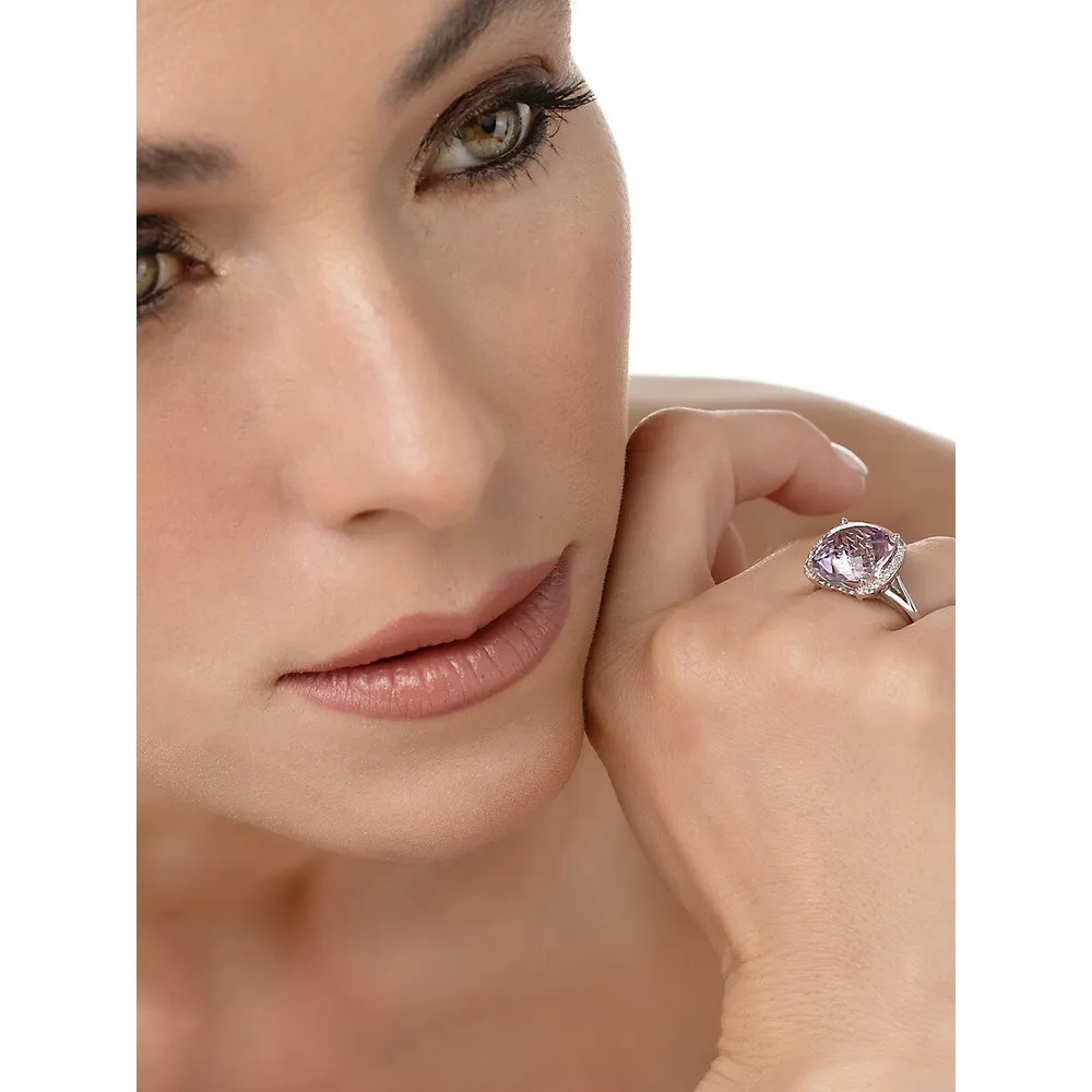 10K White Gold, Amethyst & 0.06 CT. T.W. Diamond Ring