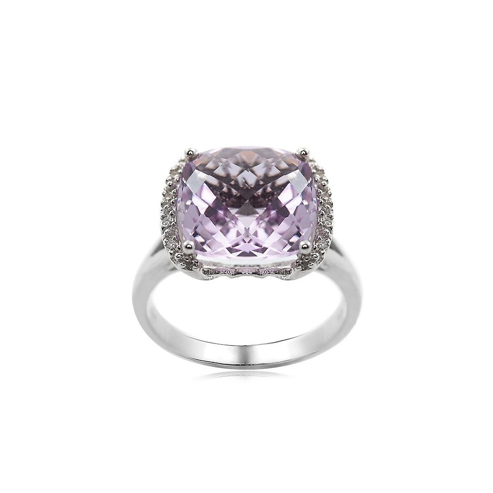 10K White Gold, Amethyst & 0.06 CT. T.W. Diamond Ring